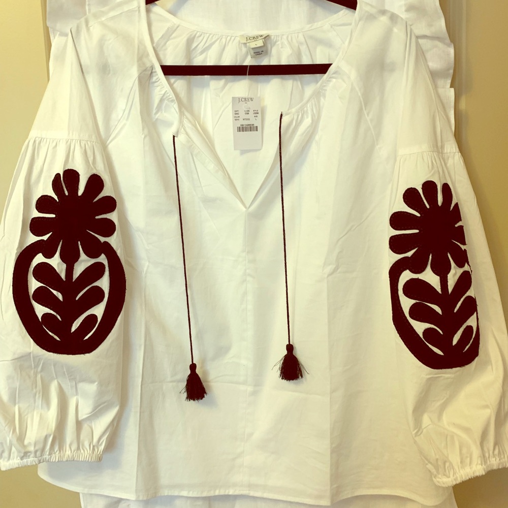 NWT J Crew embroidered sleeve top L🍍💕